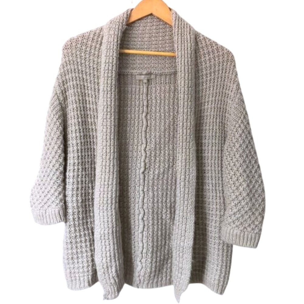 Joan Vass Alpaca Wool Blend Shawl Collar Open Front Cardigan Glacier Gray Size M